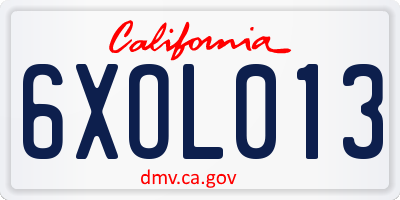 CA license plate 6XOL013