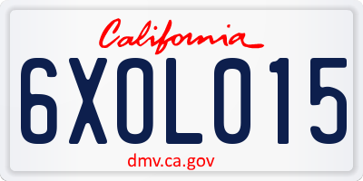 CA license plate 6XOL015