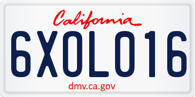 CA license plate 6XOL016
