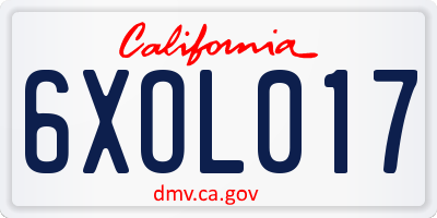 CA license plate 6XOL017