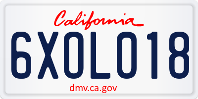 CA license plate 6XOL018