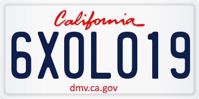 CA license plate 6XOL019