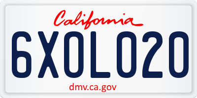 CA license plate 6XOL020