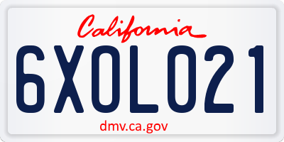 CA license plate 6XOL021