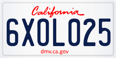CA license plate 6XOL025