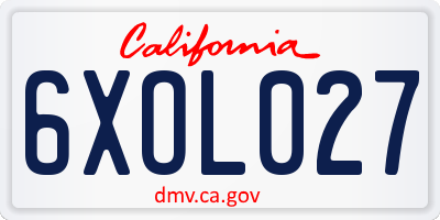 CA license plate 6XOL027
