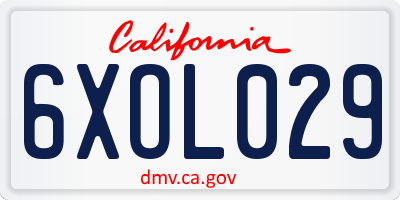 CA license plate 6XOL029