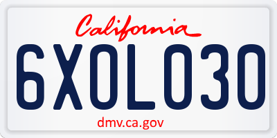 CA license plate 6XOL030