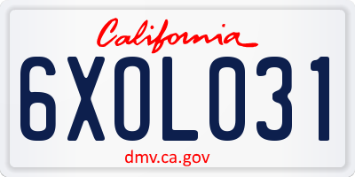 CA license plate 6XOL031