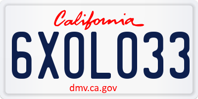 CA license plate 6XOL033