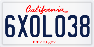 CA license plate 6XOL038