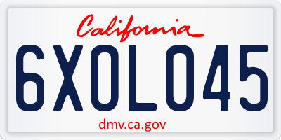 CA license plate 6XOL045