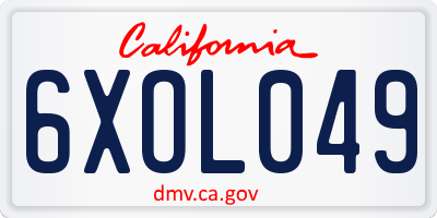 CA license plate 6XOL049