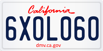 CA license plate 6XOL060