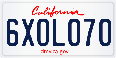 CA license plate 6XOL070