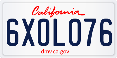 CA license plate 6XOL076