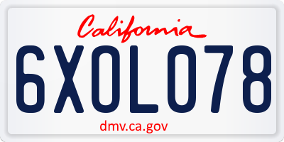 CA license plate 6XOL078