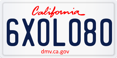 CA license plate 6XOL080