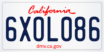 CA license plate 6XOL086