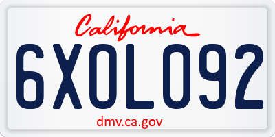 CA license plate 6XOL092