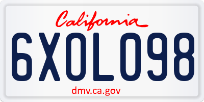 CA license plate 6XOL098