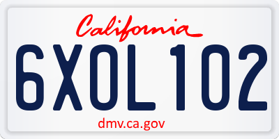 CA license plate 6XOL102