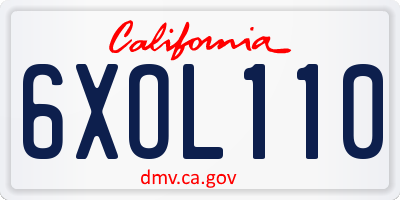 CA license plate 6XOL110