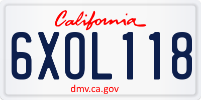 CA license plate 6XOL118