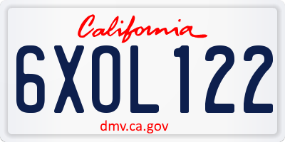 CA license plate 6XOL122