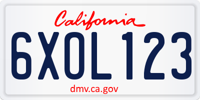 CA license plate 6XOL123