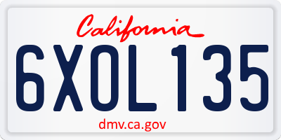 CA license plate 6XOL135