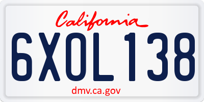 CA license plate 6XOL138