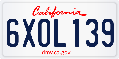 CA license plate 6XOL139