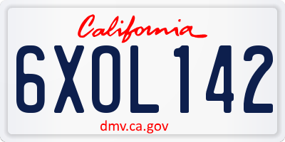 CA license plate 6XOL142