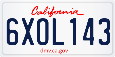 CA license plate 6XOL143