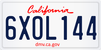 CA license plate 6XOL144