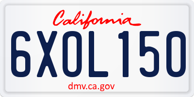 CA license plate 6XOL150