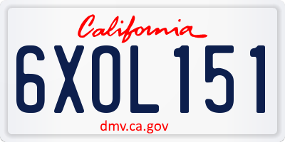 CA license plate 6XOL151