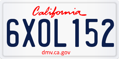 CA license plate 6XOL152