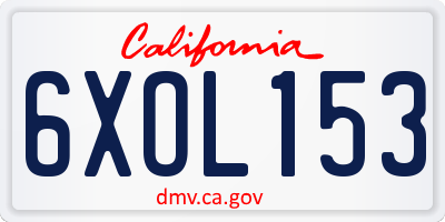 CA license plate 6XOL153