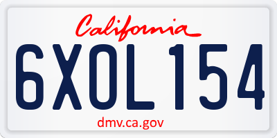 CA license plate 6XOL154