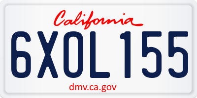 CA license plate 6XOL155