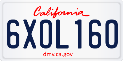CA license plate 6XOL160