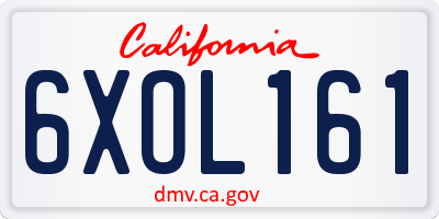 CA license plate 6XOL161