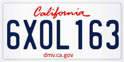CA license plate 6XOL163