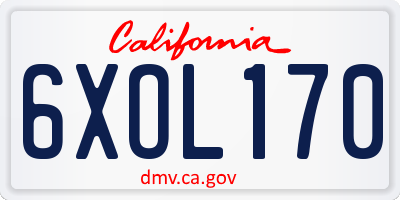 CA license plate 6XOL170