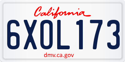 CA license plate 6XOL173