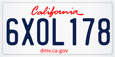 CA license plate 6XOL178