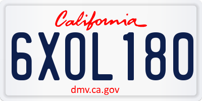 CA license plate 6XOL180