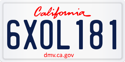 CA license plate 6XOL181